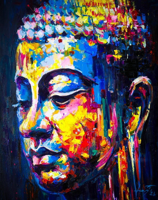 Unique hand-painted Buddha painting “Energy Flow” – Seksak Jaichumchen – 80×100 cm