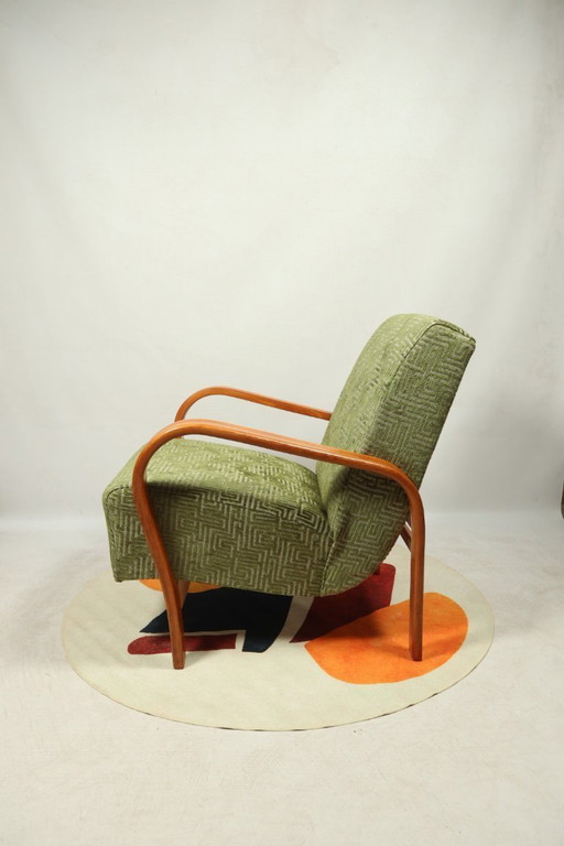 Art deco armchair Geometrical fabric moos green 1950 