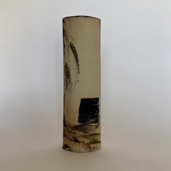 Image 1 of Jarrón rodillo de gres pintado en los años 90