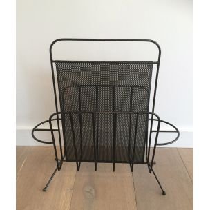 Image 1 of Vintage French black metal magazine rack, 1950