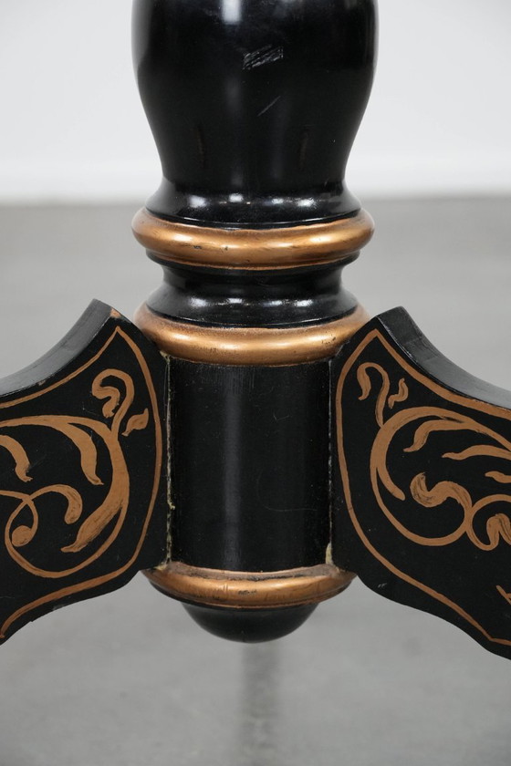 Image 1 of Antique English hand-painted floral tilt-top table from the late 19th century