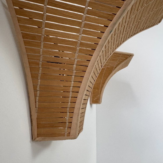 Image 1 of Pair of vintage wall sconces, wooden slats, France, 1980