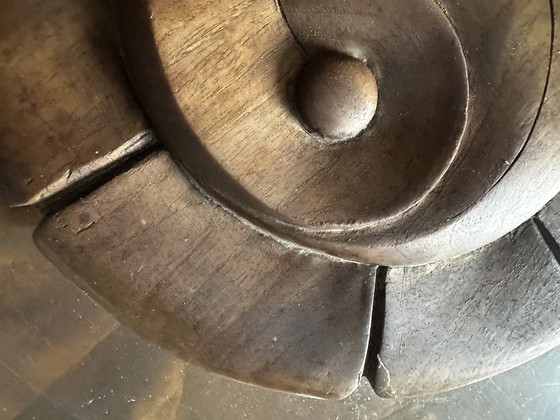 Image 1 of Plat Déco Vintage Bois Massif Sculpté Yin et Yang Diamètre 28 cm