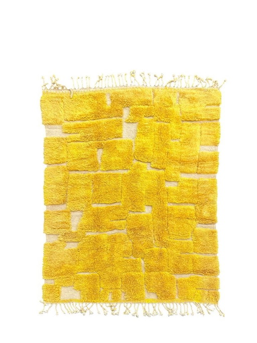 Yellow Moroccan Mrirt Wool Rug 160x220 cm , Handwoven Berber Carpet