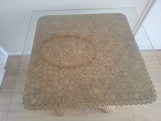 Image 1 of 'Wheat Sheaf' (korenschoof) tafel, ontworpen door John & Eleanor McGuire (of gemaakt in die specifieke stijl) uit de jaren 70.