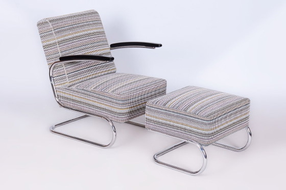 Paire de fauteuils Bauhaus restaurés, par W. Gispen, Mücke-Melder, Tchèque, années 1930 – Textile, Wood (photo 7 of 14)