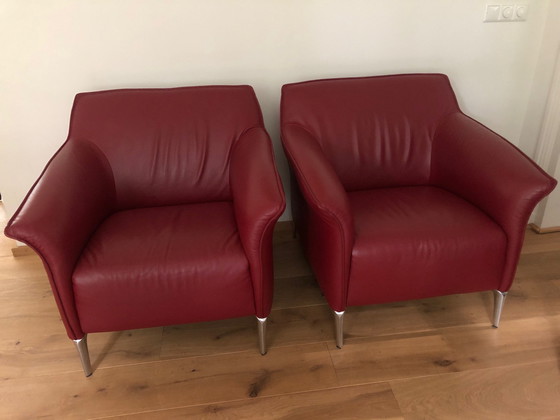 Image 1 of 2X fauteuils Leolux Mayon en cuir bourgogne