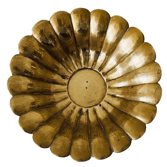 Image 1 of Bol vintage en laiton sur pied, motif fleur de lotus, années 1950