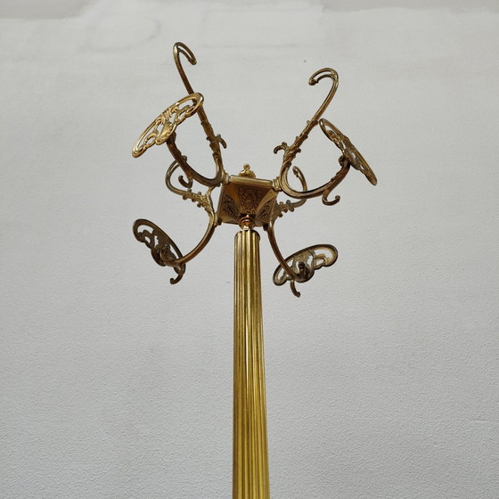 Image 1 of Brass rococo gold standing coat rack Hollywood Regency hall tree