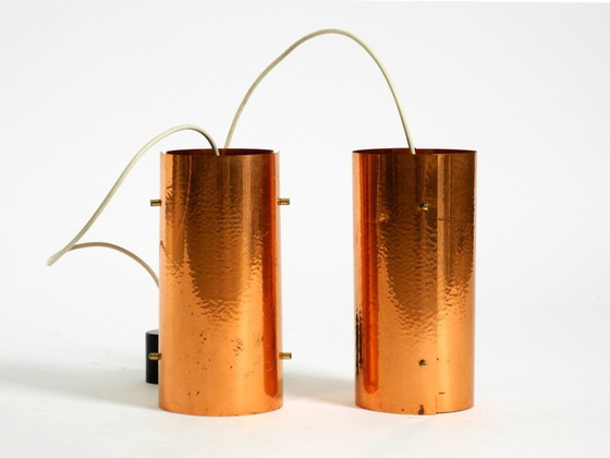 Image 1 of Two rare mid-century tube pendant lamps consisting of two screwed-together copper bowls