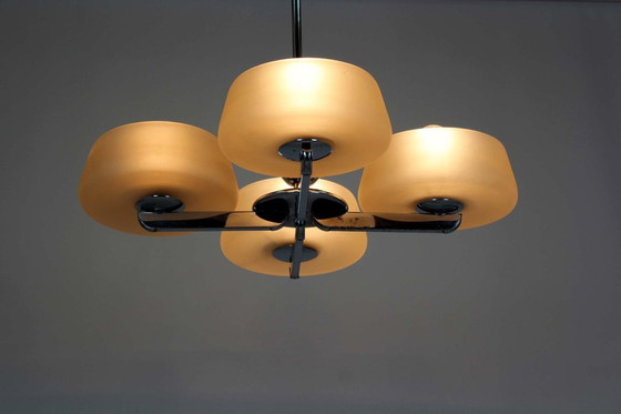 Image 1 of Lámpara de araña Art Déco cromada de ESC Zukov, Checoslovaquia, década de 1930