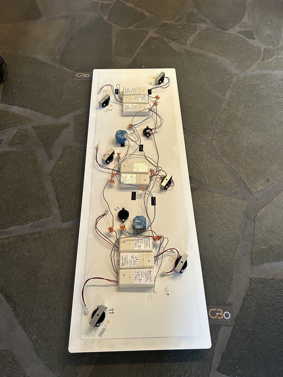 Image 1 of Vintage Tobias Grau Plafondlamp - Grote Plaat 120x40cm Lampen 2 Valbladeren