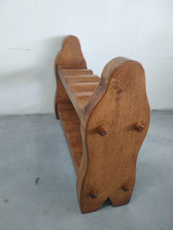 Image 1 of Vintage Brutalist/Scandinavische (style) eiken wijnrek /designobject