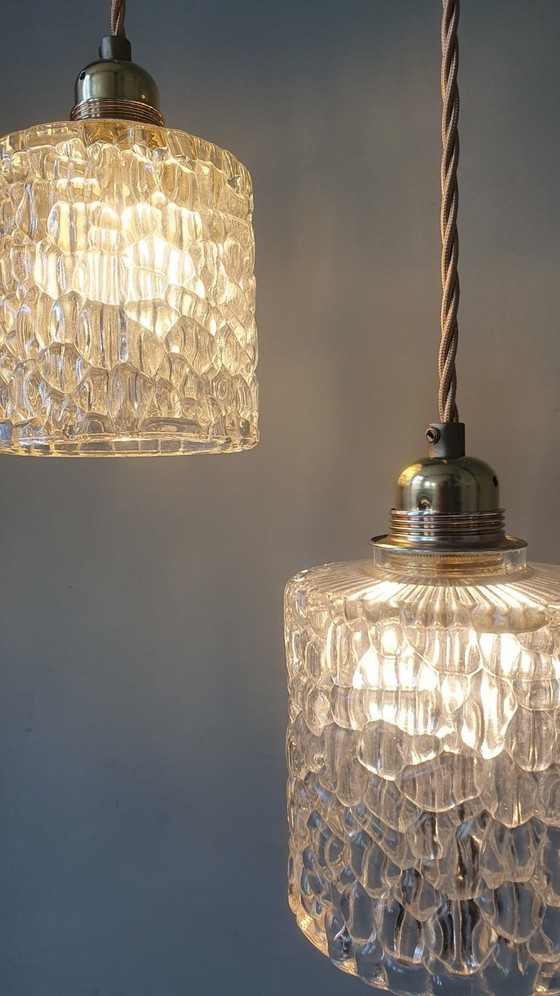 Image 1 of Set van 2 Vintage hanglampen - crackle glass - textuur - midcentury design