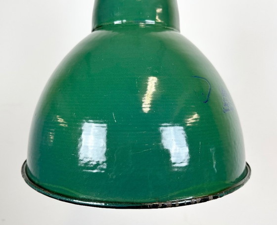 Image 1 of Industrial Green Enamel Factory Lamp with Cast Iron Top, 1960s