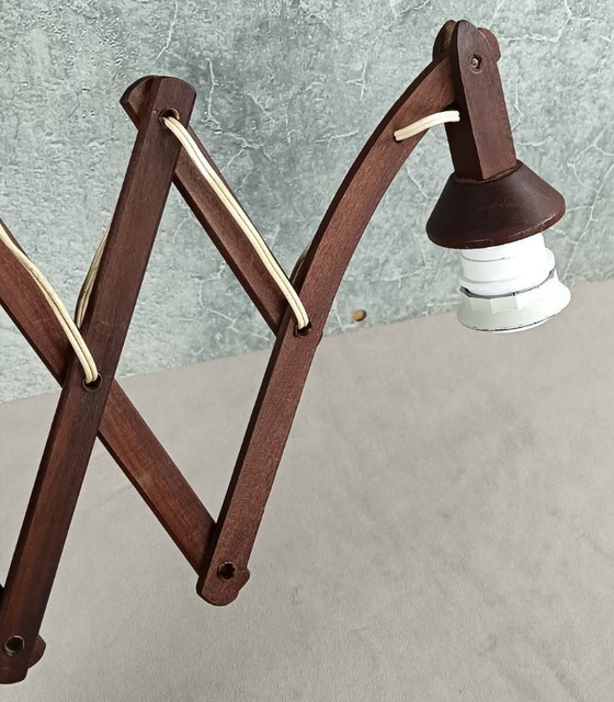 Image 1 of Midcentury modern accordion lamp in solid teak, 1960