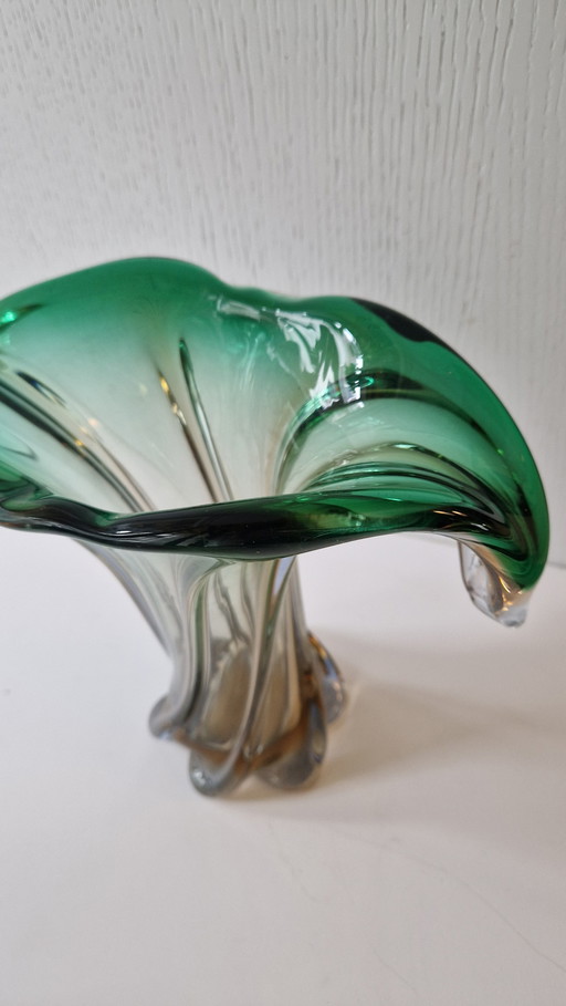 Murano glass vase green orange