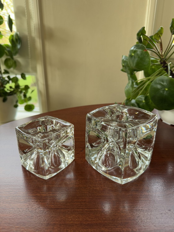 Image 1 of Vintage Sklo Union Space Age Ice Cube Cube Candlesks Glass - Design Rudolf Jurnikl 1960s