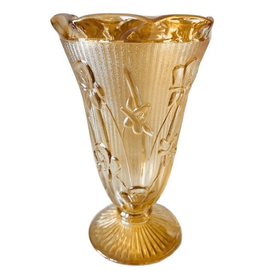 Image 1 of Vintage Paar Jeanette Karnevalsglas-Pfirsichvasen Art Deco 1930er Jahre