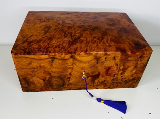 Luxueuse et grande boîte à bijoux XXL / coffret de rangement en racine de bois de thuya, dimensions 30x20x 12.5cm