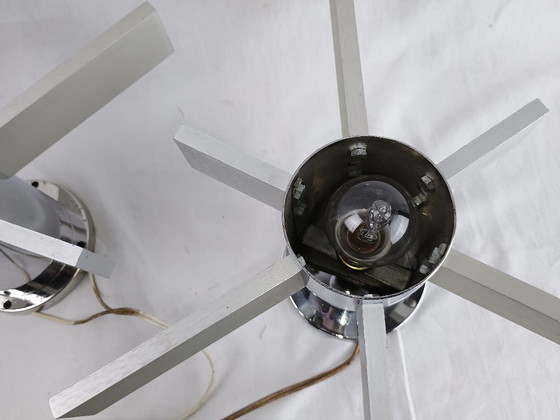 Image 1 of Pair Mid Century Italian Chrome & Glass Wall Sconces 1960s Space Age Sciolari