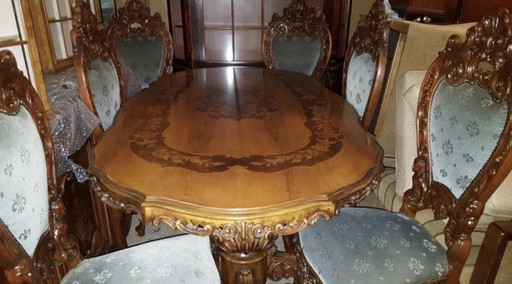 Barok italiano eetkamer tafel met 6 stoelen 
