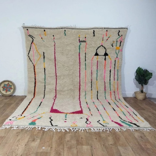 Tappeto Azilal XXL in lana naturale – Linee colorate fatto a mano (330×240 cm)
