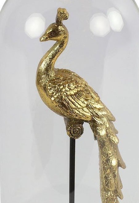 Image 1 of Golden Peacock Ornament Under Glass Bowl