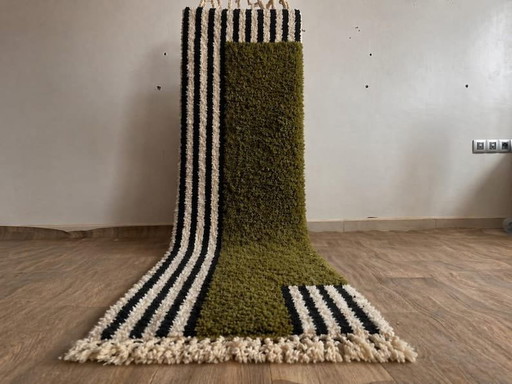 Traditioneel handgemaakt groen patroon vloerkleed voor de hal, afmeting 75/300 cm – Aime Té, vloerkleden en tapijten, Wool