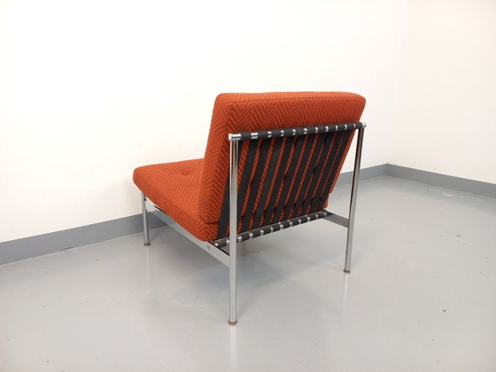 Image 1 of Fauteuil chauffeuse moderniste vintage en tissu et métal chromé des années 60 70