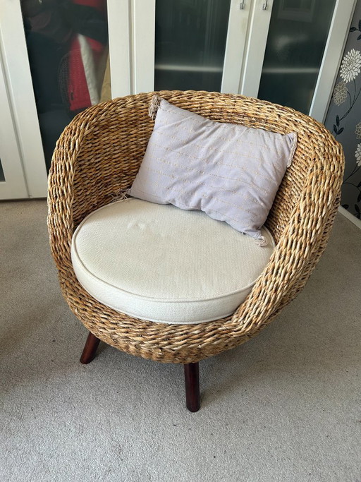 Sedia in vimini con 4 gambe in legno – fauteuils, Wood