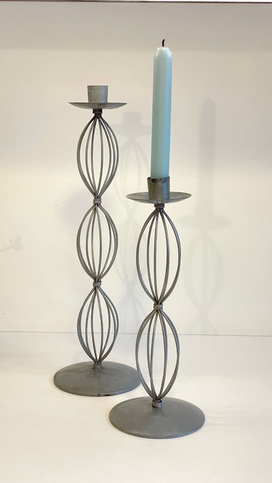Image 1 of Portacandele geometrici, metallo grigio patinato