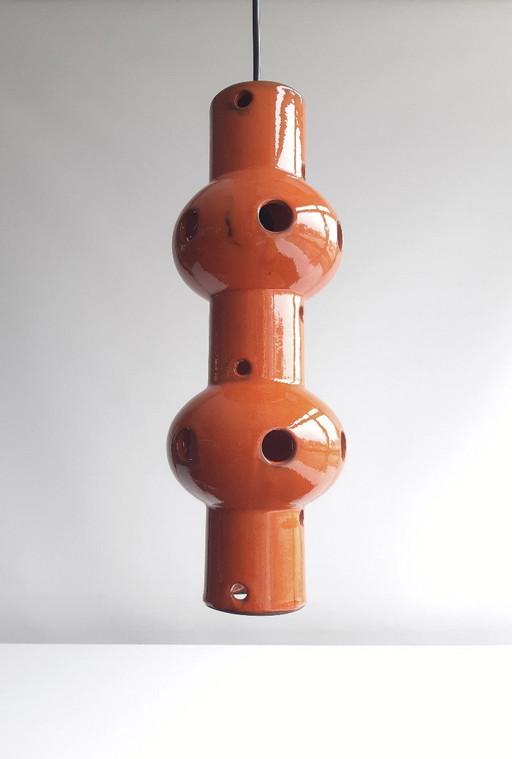 Lámpara colgante vintage de cerámica naranja, estilo lava gruesa de Alemania Occidental, lámpara colgante retro de cerámica