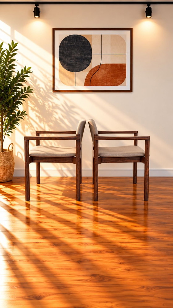 6 Sedie da pranzo vintage di design scandinavo, Kush+co, Tessile, Legno, Beige (foto 7 di 8)