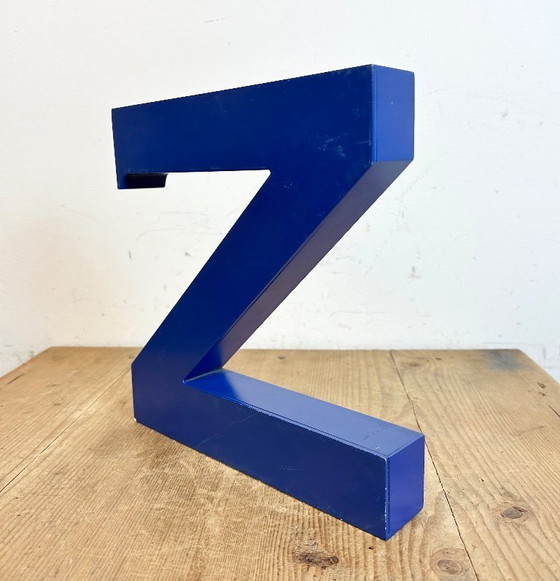 Image 1 of Vintage Blue Iron Facade Letter Z, 1970s