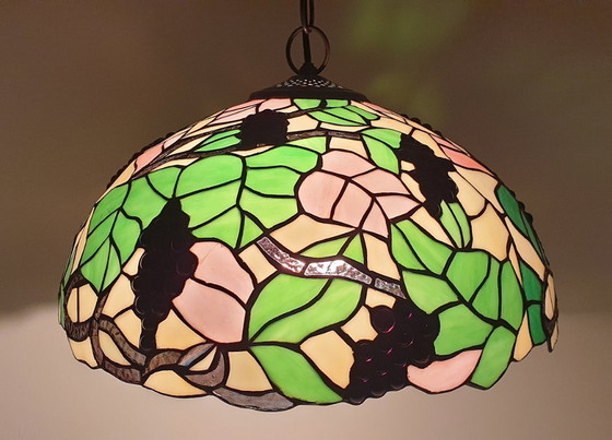 Image 1 of Large (40cm) Tiffany / stained glass grape pendant lamp