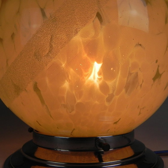 Image 1 of Art Deco plafondlamp, plafonnière met beige gewolkte glazen bol, jaren 30