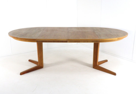 Image 1 of Bernhard Pedersen and Son round 2x extendable dining table Danish vintage