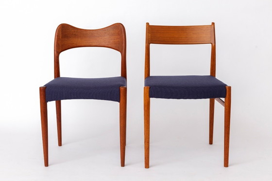 Image 1 of Arne Hovmand-Olsen Teak Chair for Mogens Kold, Danish Mid-Century Modern, 1950s Vintage, Dark Blue Upholstery