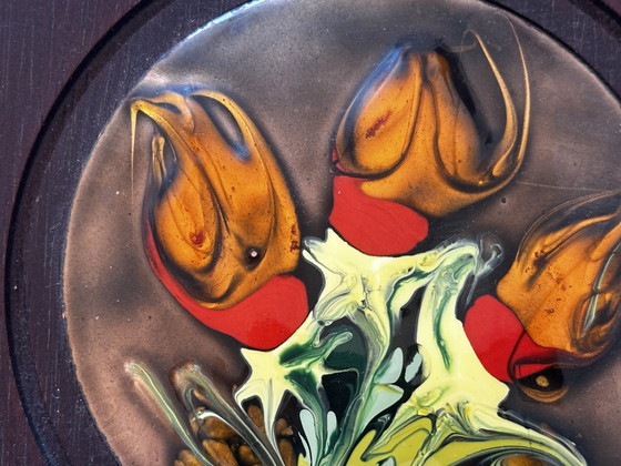 Smalto vintage su rame con decorazione stilizzata di tulipani – Quadro modernista incorniciato – Anni '60-'70 (photo 5 of 10)