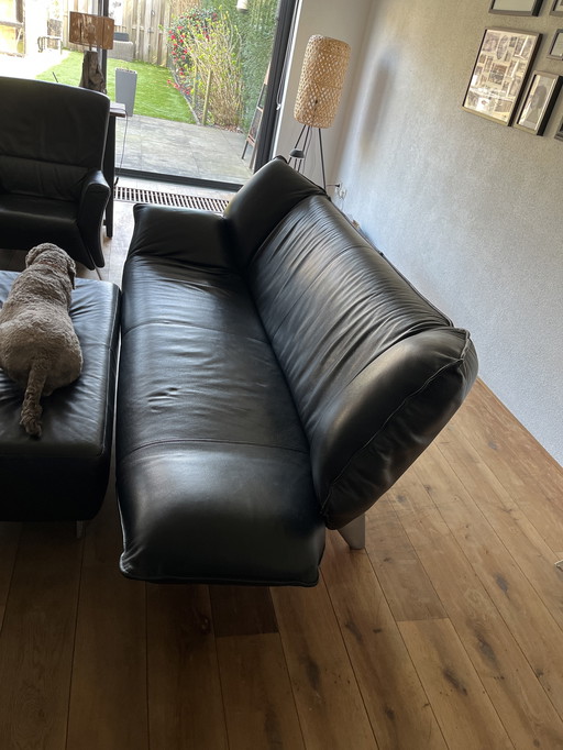 Zwarte leren Leolux bank Tango, 2,5 Zita