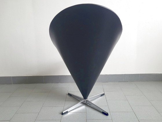 Image 1 of VINTAGE CONE CHAIR K1 BY VERNER PANTON 1950 BLACK FAUX LEATHER & STEEL