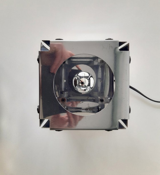 Image 1 of Set of 2 chrome 70s cube table lamps by Goffredo Reggiani, set of space age table lamps