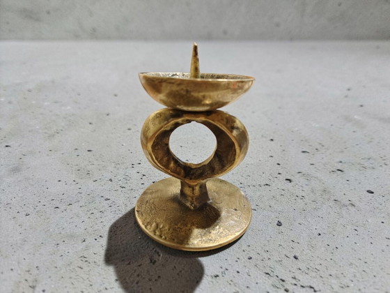 Candelabro a Spillo Brutalista Mid-Century in Ottone Massiccio - Portacandele Scandinavo Moderno (10 cm) (foto 7 di 15)