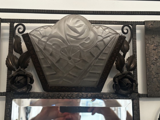 Image 1 of Art-Deco wrought-iron coat rack and Degue lamp