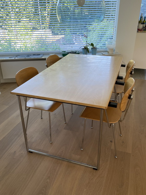 4x Gispen 216 Dining chairs, Plastic, Wood, Beige (photo 6 of 6)