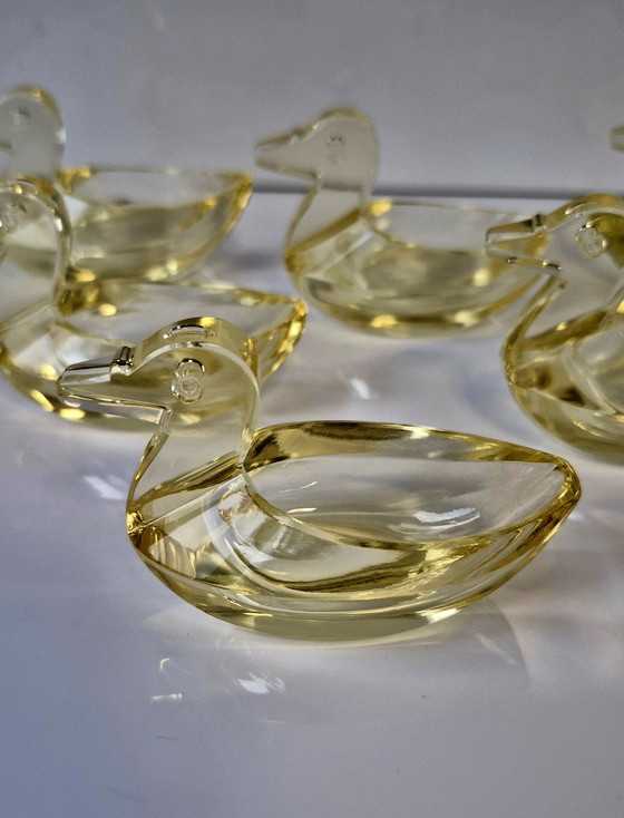 Image 1 of Gebrüder Feix Albrechtsdorf 6 eenden voor zout/schnaps kristalglas circa 1930