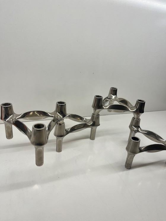 Image 1 of Set of 4 Stoff Nagel BMF candlesticks, modular vintage Scandinavian design, chrome