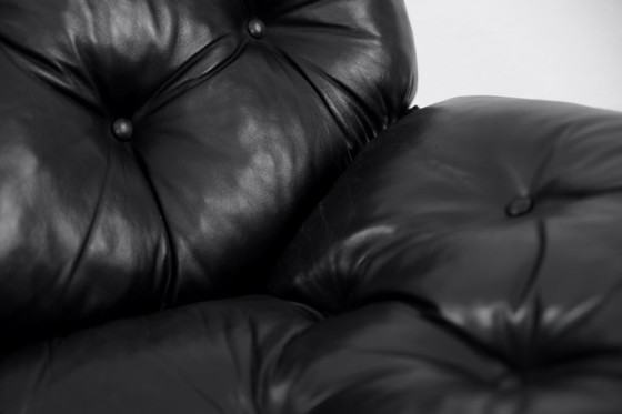 Image 1 of Vintage Mid-Century Scandinavian Modern Glamour Leather Black & Gold Sofa by John-Bertil Häggström for Swed-Form, 1970s