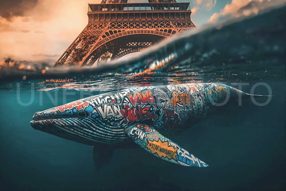 Image 1 of Foto afgedrukt op plexiglas / Beperkte oplage / Originele decoratie / Art Deco / Eiffeltoren / Parijs onder water